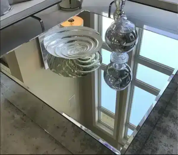 Mesa de centro cuadrada de venta caliente, baja, con espejo de bloque de plata brillante para el hogar 1